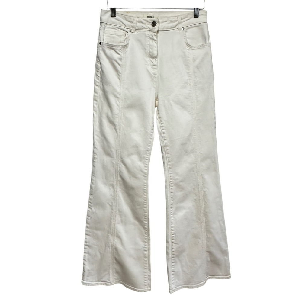 Reiss Juniper Wide Leg Flare Jeans 28R White Palazzo Denim Retro Chic *Flaw